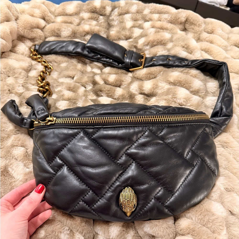 Kurt Geiger Belt Bag - Black Quilted Leather Belt Bag with Gold Hardware - NEW